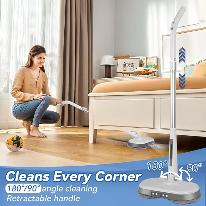 Cordless Electric Mop Electric Spin Mop with LED Headlight and Water Spray60 Mins Spin Power Scrubber Mops for Floor Cleaning2000mAh Battery350ml Water TankStanding StorageLight Weight