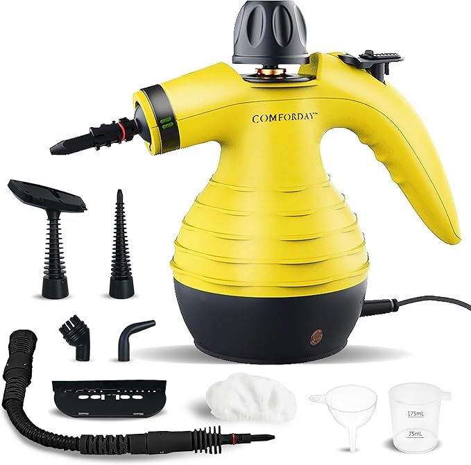 Comforday Handheld Steam Cleaner Pressurized Portable Steam Cleaner with 9-Piece Accessories Steamer for Cleaning Upholstery Car Seats &amp Floors