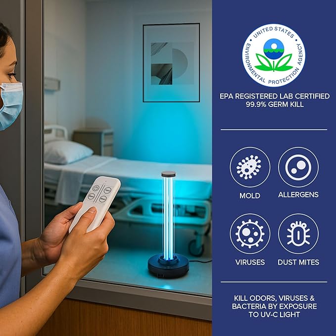 SANSI 100W UVC Disinfection Cart with Wheels Portable Mobile UV Light Sanitizer with Remote &amp 3 Timer Settings Ozone-Free 99.9% Germ Kill in 30 Mins for Large Space Home Hotel School
