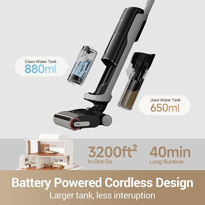 DREAME H14 Pro Wet Dry Vacuum Cleaner 180° Lie-Flat Vacuum Mop 140°F Washing and Fast Hot Air Drying Powerful 18kPa Suction Floor Cleaner Machine Easy GlideWheel Movement Smart App Control