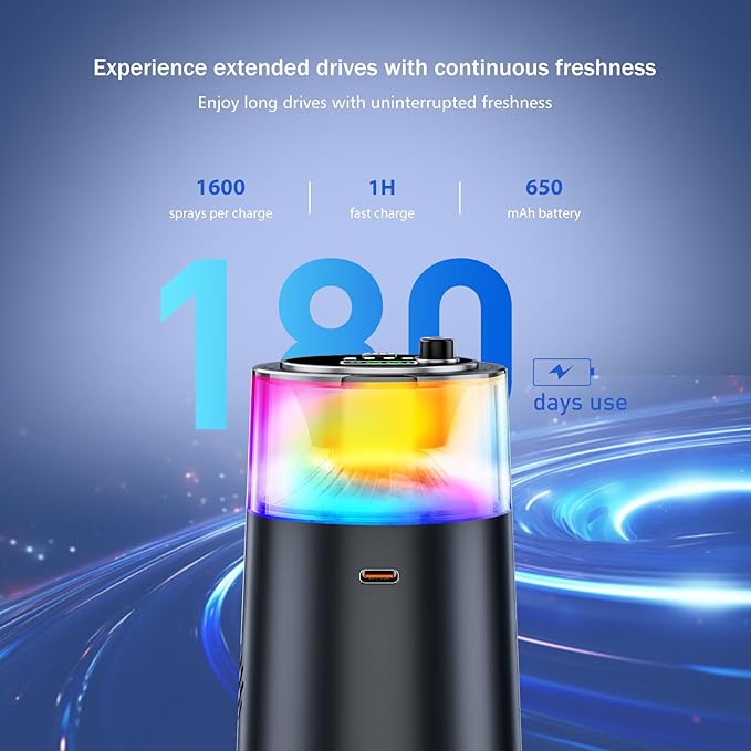 Smart Car Air Freshener with RGB Ambient Light Galaxy Cloud Mist Auto On/Off Built-in Battery Car Aroma Diffuser Home Office (4 Essential Oil Box) Long-Lasting Scent