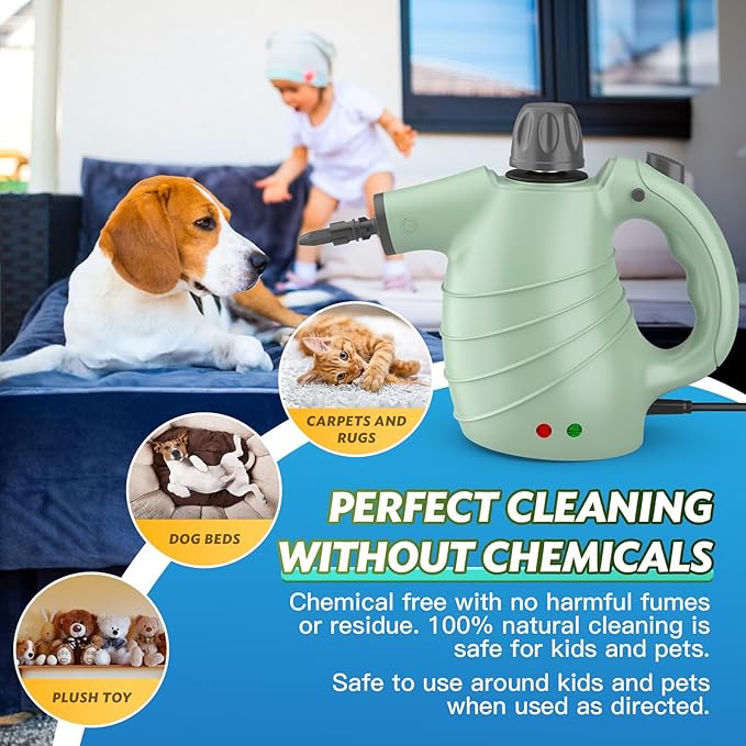 Handheld Steam Cleaner for Home High-Pressure Chemical-Free Steamer with 10 Accessories for Deep Cleaning and Less Scrubbing on Kitchen Grease Bathroom Tile Grout Floor and Couch(Green)
