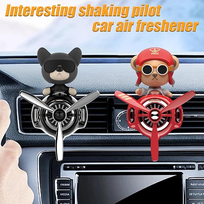 2Pcs Car Air Fresheners Cute Bear Pilot Automotive Air Outlet Creative Car Perfume Diffuser Automotive Accessories Air Vent Decoration with 8 Fragrant Tablets (Black 2+Red 1)