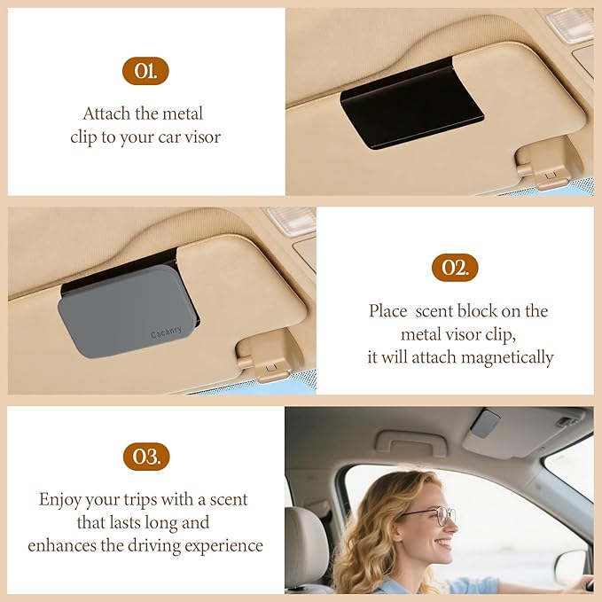 Car Air Freshener - Stone Air Freshener - Car Odor Eliminator for Visor Clip - Long Lasting Car Scent - Variety 3 Pack - CLIP INCLUDED (Teak-Candied Apple-Cabana)