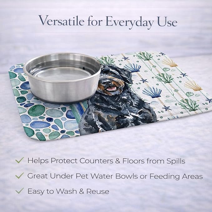 Caroline's Treasures Black Portuguese Water Dog Coastal Sea Glass Dish Drying Mat Absorbent Dish Drying Mat Pad for Kitchen Counter Dish Drainer Mat for Countertop 14 x 21 Multicolor
