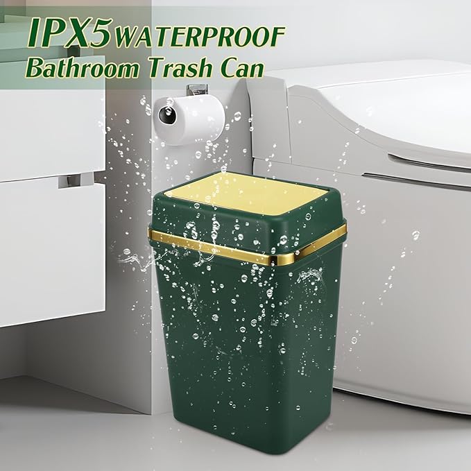 Bathroom Trash Can with Lid 4 Gallon Small Trash Can with Swing Lid Black/Navy Blue/Dark Green Bathroom Garbage Can with 225 Counts Trash Bags for Kitchen Bedroom Office