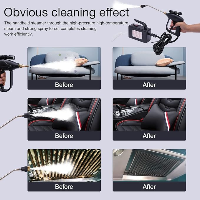 Multifunction Handheld Steam Cleaner 1600W Electric High Pressure Steam Clean Mobile Cleaning Machine Power Steamer High Temperature Portable Steam Cleaner for Furniture Car Household (Black)