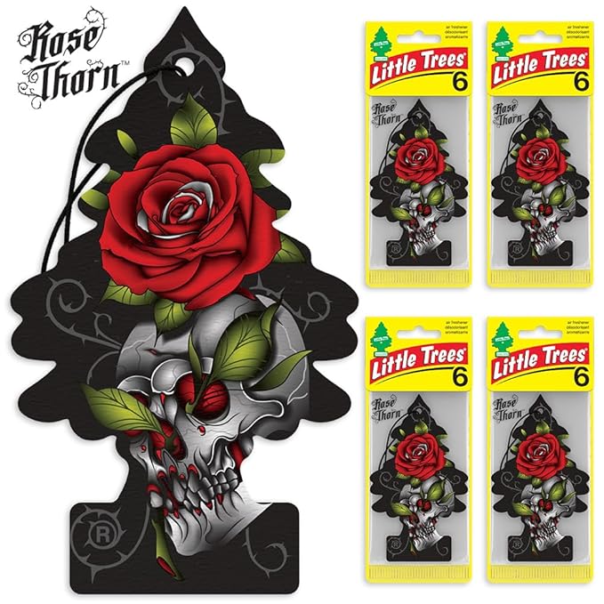 LITTLE TREES Car Air Freshener | Hanging Tree Provides Long Lasting Scent for Auto and Home | 24 Air Fresheners |Rose Thorn