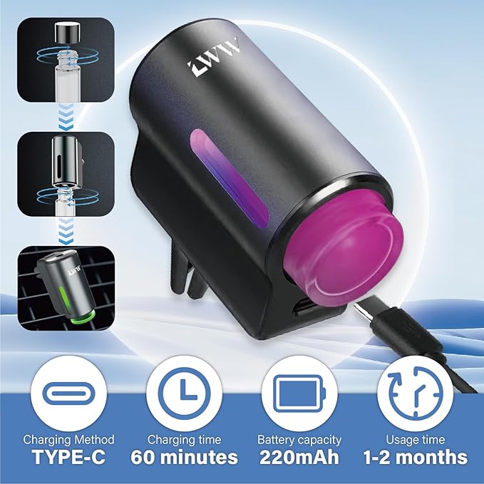 Car Air Freshener Diffuser Portable Intelligent Car Aroma Diffuser with 3 Adjustable Modes Rechargeable Car Aromatherapy MachineTravel Essentials Gifts for Women Men Long-Lasting (10Scents)