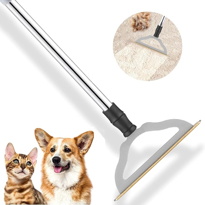 Pet Hair Remover for Carpets Adjustable Long Handle Carpet Rake for Dog Cat Hair Removal Powerful Carpet Hair Removal Broom Reusable Large Fur Scraper Tool