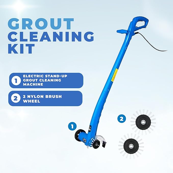 Electric Stand-Up Grout Cleaning Machine – Compact Lightweight Floor Scrubber for Tile Bathroom &amp Kitchen Grout Lines | Easy-to-Use Deep Cleaner for Ceramic &amp Porcelain Tile Floors (Small)