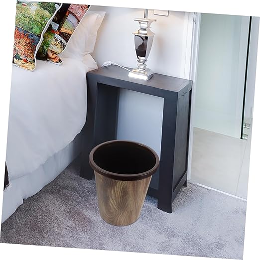 PRETYZOOM Wood Grain Trash Can Round Plastic Wastebasket Press Versatile Garbage Container for Kitchen Bathroom Office Bedroom and Hotels