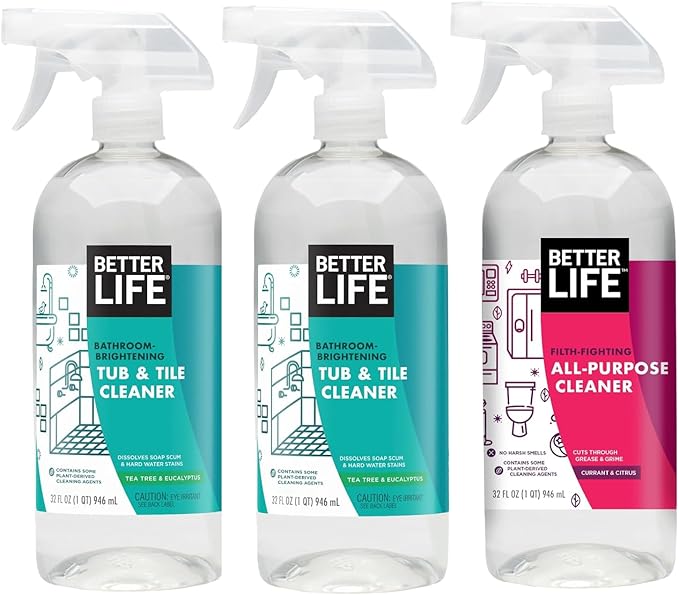 Better Life Bathroom Cleaner 32 Oz 2 Pack + All Purpose Cleaner Currant and Citrus 32 Oz 1 Pack