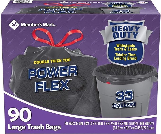 Member Mark 33-Gallon Power-Guard Drawstring Trash Bags (90 ct.) - Trash Bags (3 Pack)