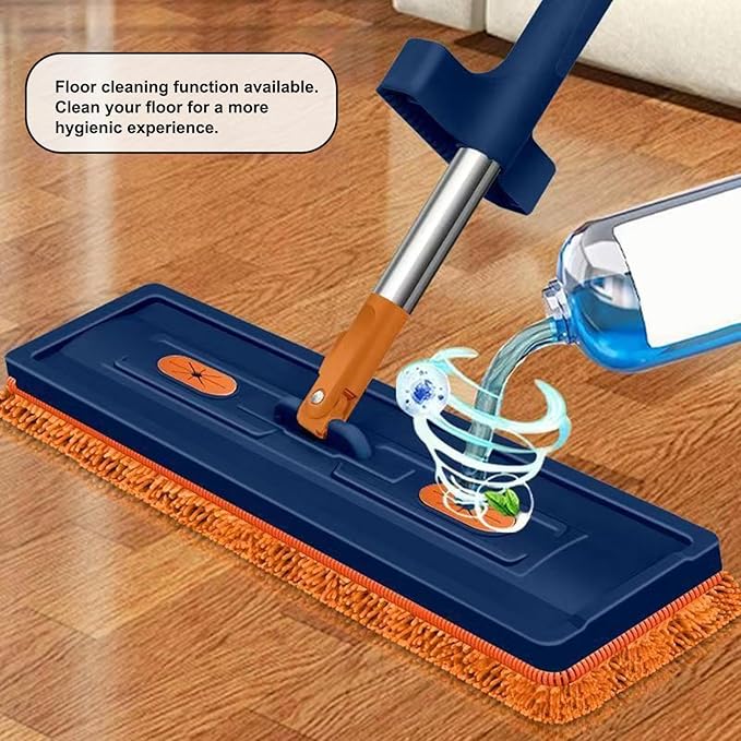 Flat Floor Mop - Long Handle Cleaning Tool with 360 Degree Rotating Head Household Apartment Dorm Hotel Home Mop for Hardwood Tile Laminate Floors Washable Reusable Microfiber Pads 16.5 Inch