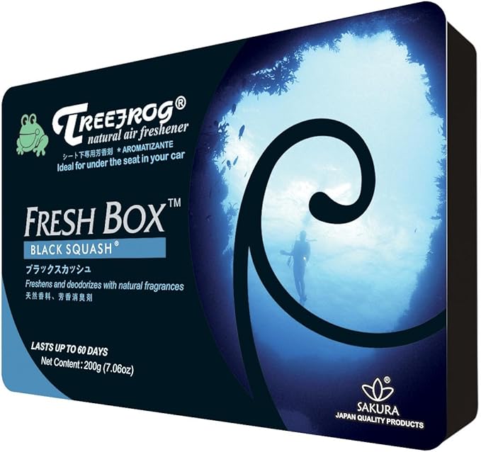 Treefrog Fresh Box (aka Xtreme Fresh) 6 Pack Assorted Scent Car Air Freshener (Apple Squash Lemon New Car Marine White Peach Black Squash Scents)