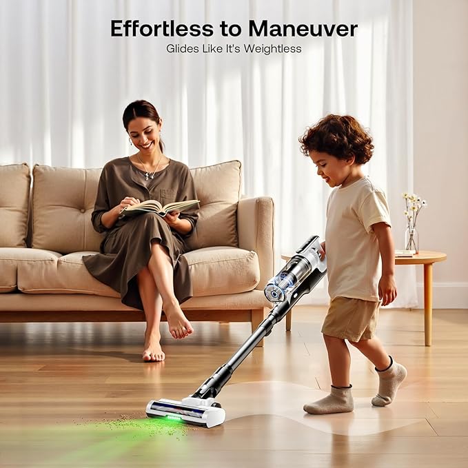 Trucozie Cordless Vacuum Cleaner Self-Standing Lightweight Stick Vacuum with 50 mins Runtime Powerful Suction Anti-Tangle Wireless Vacuum for Home Hardwood Floor Carpet Pet Hair White