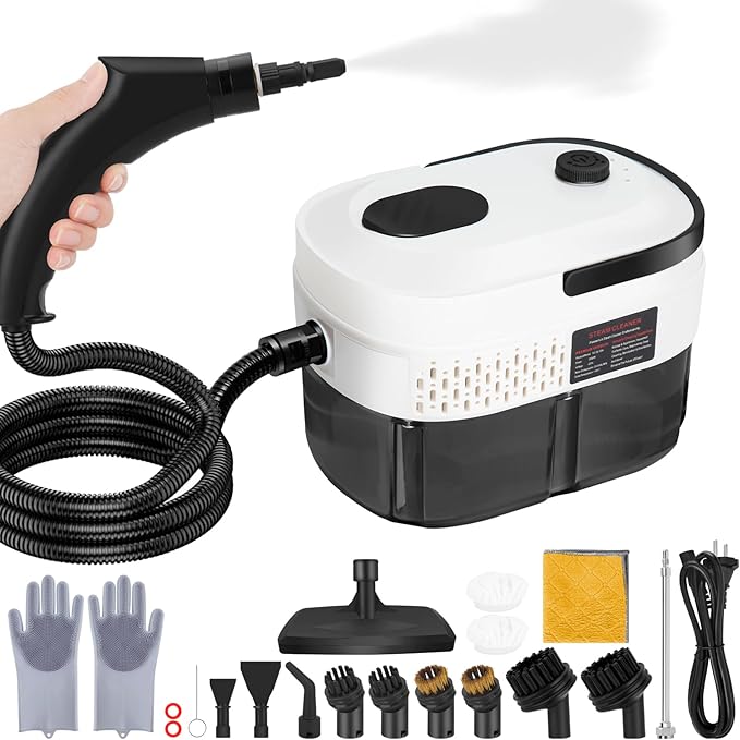 Handheld Steam Cleaner 2500W High Pressure Steam Cleaner for Home 15s Fast Heating Portable Steamer for Cleaning with 17 pcs Accessories for Dirt Grease Grout TileFloor and Car (White)