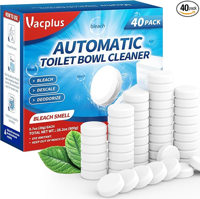 Vacplus Toilet Bowl Cleaner Tablets 40 PACK Automatic Cleaners with Bleach Slow-Releasing Toilet Tank Cleaners for Deodorizing &amp Descaling Household Toilet Cleaners against Tough Stains
