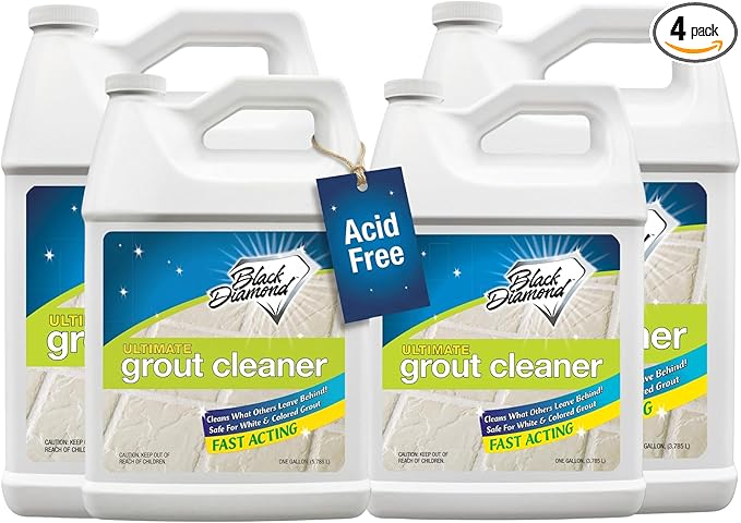 Black Diamond Stoneworks Ultimate Grout Cleaner for Tile Floors — Acid-Free Deep Cleaner Removes Grease Dirt &amp Soap Scum Without Damaging Grout — Safe for Marble and All Natural Stone (4-Gallons)