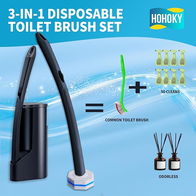 Disposable Toilet Brush with 50 Wand Cleaner Refills PadsWall Mounted Toilet Bowl Holder SetToilet Cleaning System Starter KitBathroom Cleaning System for Sink Bathtub Wash Basin