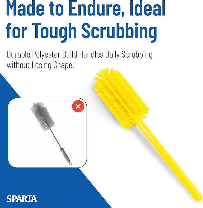 SPARTA Large Water Bottle Brush Ideal for Wide-Mouth Jars Bottles and Tumblers Dishwashing Tool with Handle for Home and Commercial Kitchens Plastic 16 Inches Yellow (Pack of 4)