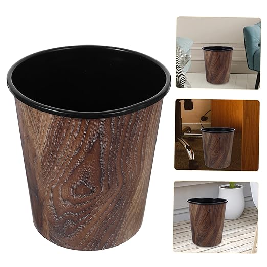 Imitation Wood Grain Capacity Trash Can for Home Office Bathroom Stylish Wastebasket Stable Structure for Keeping Spaces Neat and Tidy
