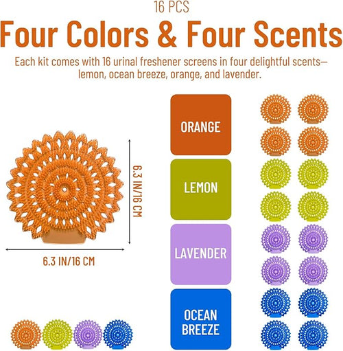 16 PCS Urinal Screen Deodorizer Urinal Cakes Anti-Splash Odor Protection for Men Bathroom Restroom Toilet Lemon Ocean Orange &amp Lavender Scents