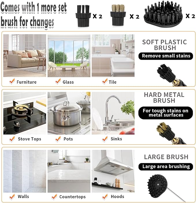 2500W Handheld Steam CleanerHigh Temperature Pressurized Steamer for Cleaning1000ml Portable Steam Cleaning for Home UseSteam Cleaning Machine Portable Car Steamer W/Brush HeadsWhite
