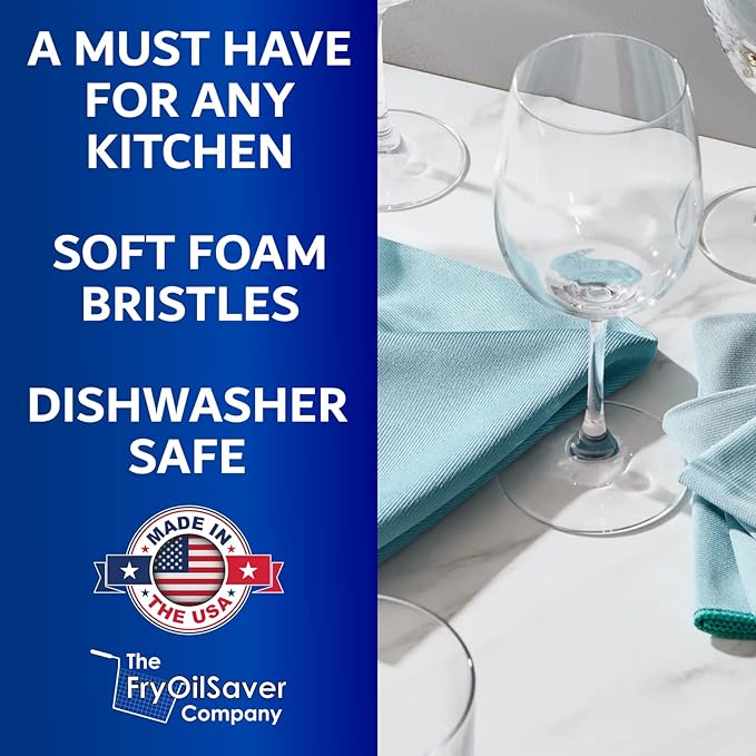 Set of 3 Glassware Cleaning Brush Kit - Non-Scratch Foam Wine Glass Cleaning Brush Set for Glassware Decanter Mug Stemware - for Home Restaurant Bar Hotel - by FryOilSaver Co.