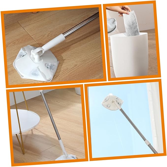 YARNOW Handheld Dust Mop with Retractable Handle No Washing Clean Mop Replacement Cover White Triangle for Household Floor Cleaning