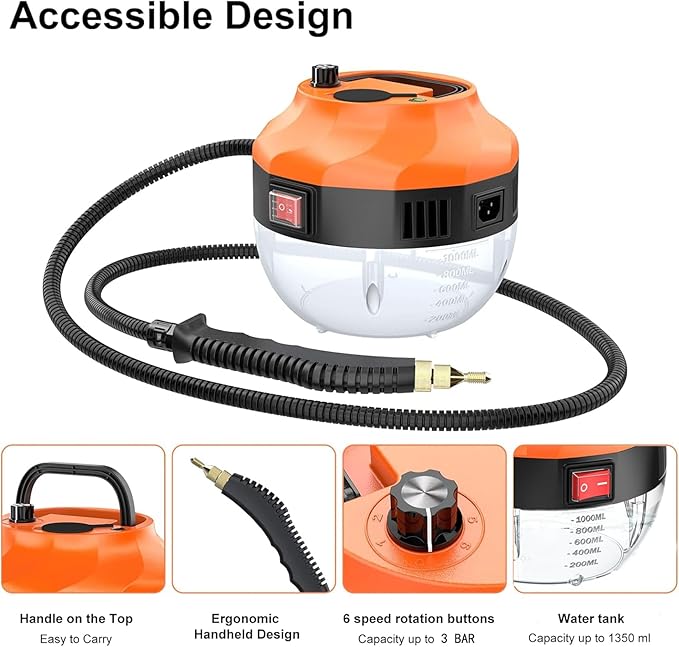 Handheld Steam Cleaner2500W Steam Cleaner High Pressure Steamer for Cleaning Handheld Portable Steam Cleaners for Home Steamer for CarUpholstery Kitchen Bathroom Grout and Tile