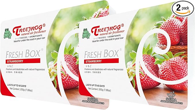 Pack of 2 Treefrog Fresh Box Strawberry Scent Car Air Freshener Large Pack and Long Lasting