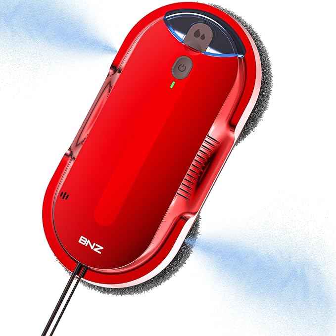 BNZ Smart Window Cleaning Robot Twin Turbo &amp Dual Auto-Spray Window Cleaner with Multiple Safety System AI Path Planning Frameless Edge Detection K1 (Ruby Red)