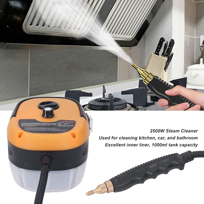 High Pressure Steam Cleaner 2500W Portable Handheld Steam Cleaning Machine with Brush Heads High Temperature Circuit for Kitchen Furniture Bathroom Car (US Plug 110V)