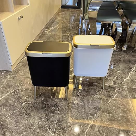 Procade Office Trash Can with Lid Black Bathroom Trash Can with Gold Edge Modern Narrow Garbage Can with Legs Slim Plastic Trash Bin for Bedroom Living RoomKitchenToilet 4 Gallon