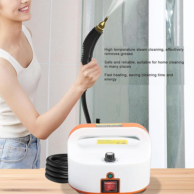 Handheld Steam Cleaner for Car Floor Kitchen Bathroom Portable &amp Lightweight High Temperature Pressure Steam Machine with Brush Heads (110V US Plug)(Orange Red)
