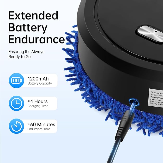 Automatic Mopping Machine Wet And Dry Dual-Purpose 360° Full-Surround Wipe with Spray Function Round Cordless Electric Mopping Machine for Dust Stains Pet Hair (Black)