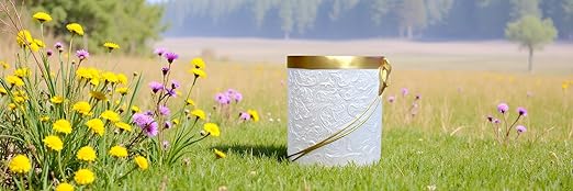Decorative Trash Can Elegant Resin Carved Waste Basket 8x10 Trash Bin Decor Garbage Can for Office BathroomBedroomLivingroom 8L/2.2Gallon(Gold&ampWhite)