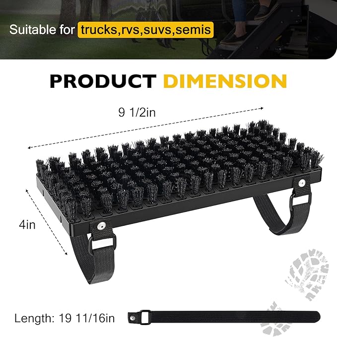 Truck Step Mounted Brush – Heavy Duty Boot Brush Cleaner for Trucks RVs SUVs &amp Semis – Fast Mud Removal with No-Tool Install – Built for Outdoor Work and Off-Road Demands