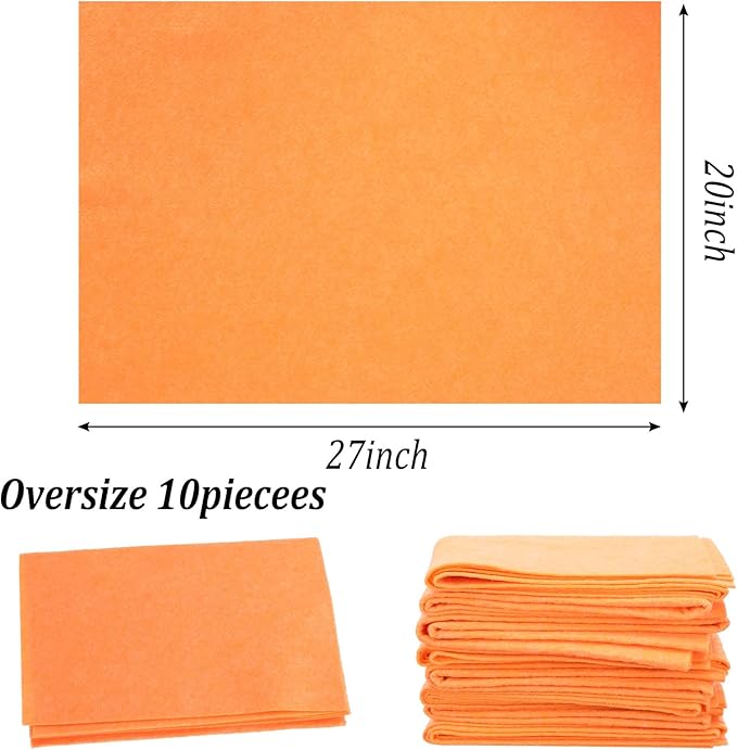 10 Pack Shammy Cloths 27 X 20 Inch Extra Large Absorbent Cleaning Towels Reusable Multi Purpose Chamois for Car Drying Home Kitchen Bathroom and Pet Machine Washable and Scratch Free Orange