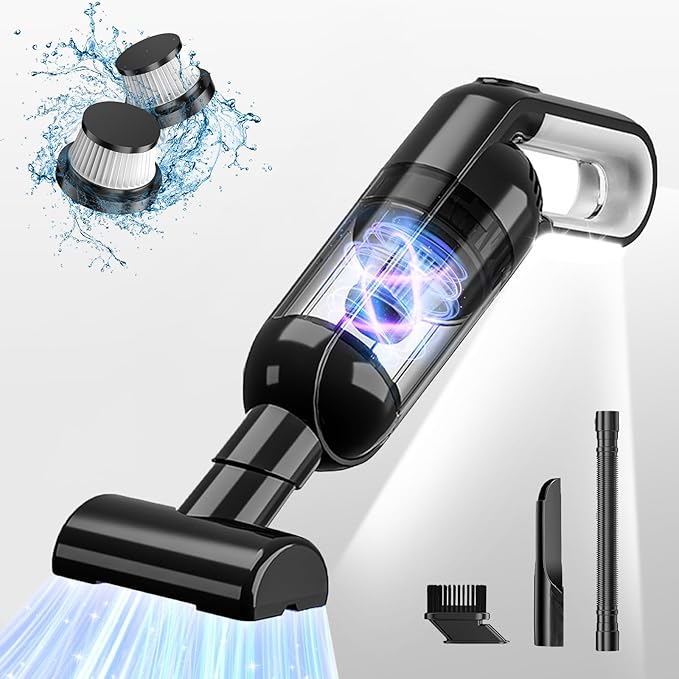 Handheld Vacuum Cordless Portable Car Vacuum with LED LightRechargeable Small Vacuum Cleaner with Powerful SuctionLightweight Vacuum Cleaner for Car Home Office Pet HairBlack