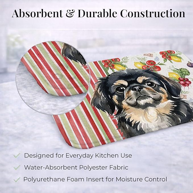 Caroline's Treasures Black and Tan Pekingese Vegetables Dish Drying Mat Absorbent Dish Drying Mat Pad for Kitchen Counter Dish Drainer Mat for Countertop 14 x 21 Multicolor