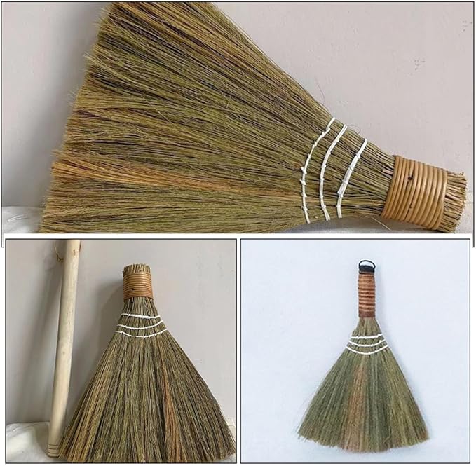 Kichvoe 2pcs Handmade Woven Soft Brooms with Detachable Long Handle Indoor Dust Cleaning Whisk Broom Set for Home and Kitchen Use