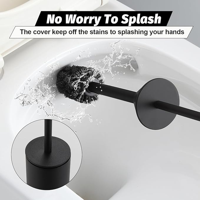 BGL Toilet Brush with Holder Set Matte Black Aluminium Standing for Bathroom Toilet Bowl Cleaner Brush and Holder Set Round Design
