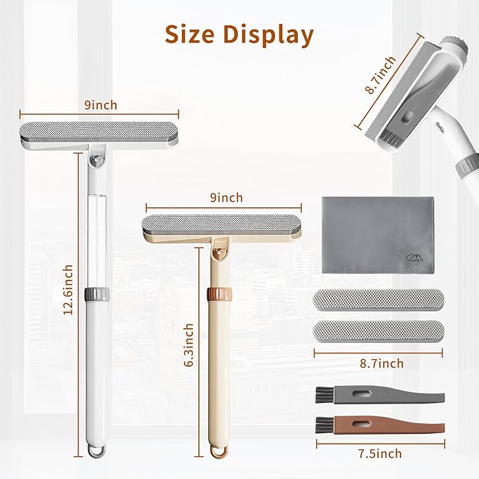 2 Pack 5-in-1 Extendable Window Squeegee with Spray 12.6 Inches All-Purpose Window Cleaner Tool Sponges Silicon Blade &amp Gap Brush for Indoor/Outdoor Glass Shower Door Car Windshield Mirror