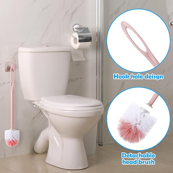 12 Pcs Extra Long Handled Toilet Brush for Bathroom 17.3 Inch Pink Toilet Brush Bulk with Hook Hole Household Cleaning Supplies Space Saving for Storage Deep Cleaning Nylon Bristles