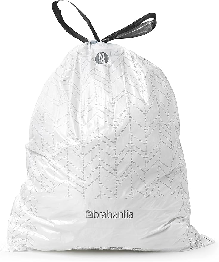 Brabantia PerfectFit Trash Bags (Size M/16 Gal) Thick Plastic Trash Can Liners with Drawstring Handles (120 Bags)