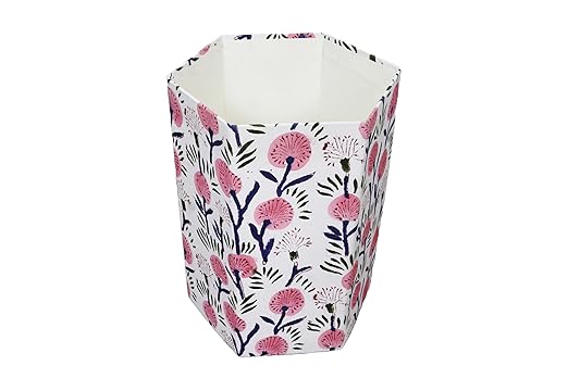 Handmade Cotton Paper Waste Basket Stylish Trash Can for Home or Office (1 Light Pink FLOWAR)