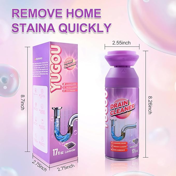 Foaming Drain Cleaner Sink Drain Cleaner and Deodorizer for Kitchen Sinks Shower Drains Tubs (Lavender 2pcs)